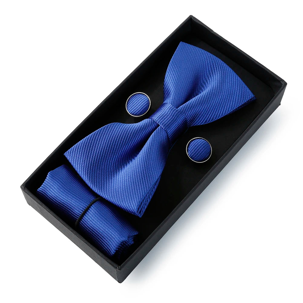 Set De Pajarita Pañuelo Gemelos Regalo Elegante Estilo Para Hombres
