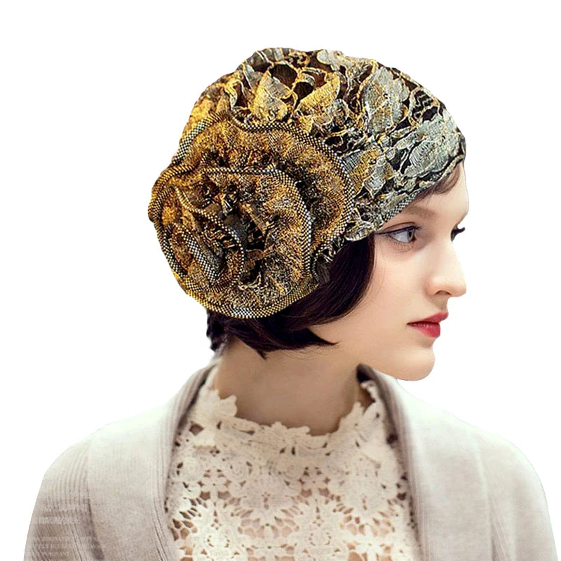 Turbante de encaje negro para mujer, gorro bajo bufanda, de flores grandes Hijab, sombreros musulmanes, gorro de flores, gorro de envoltura, sombreros islámicos, nuevo