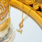 Collares con colgante de tulipán de circón colorido para mujeres y niñas, cadena de acero inoxidable, accesorios de joyería románticos de moda, regalos