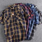 Camiseta Cuadros Vintage Hombre | Algodón Lavado | Dos Bolsillos | Estilo Costa Oeste | Ticotrendy