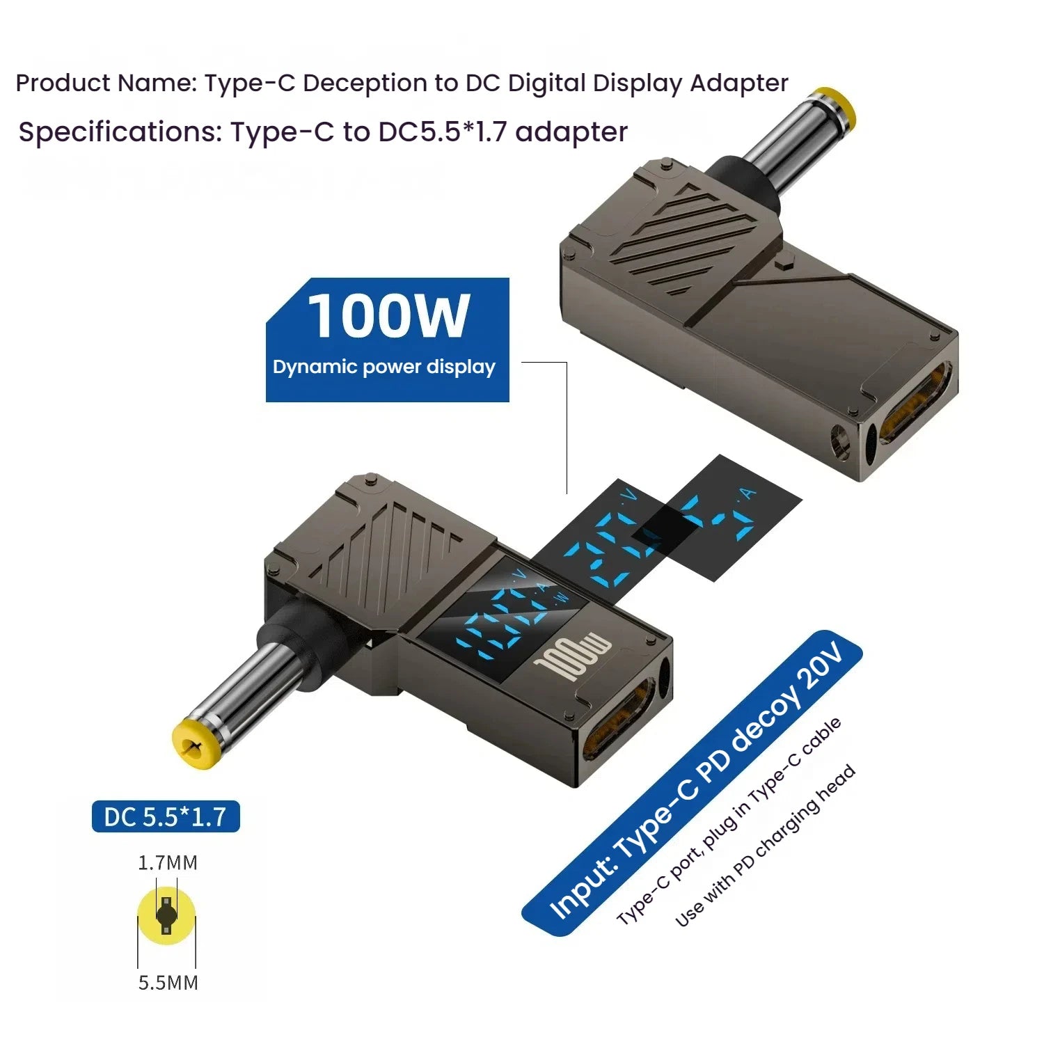 Adaptador Tipo C A DC | Cargador Laptop 100W | Convertidor Power Delivery | Ticotrendy
