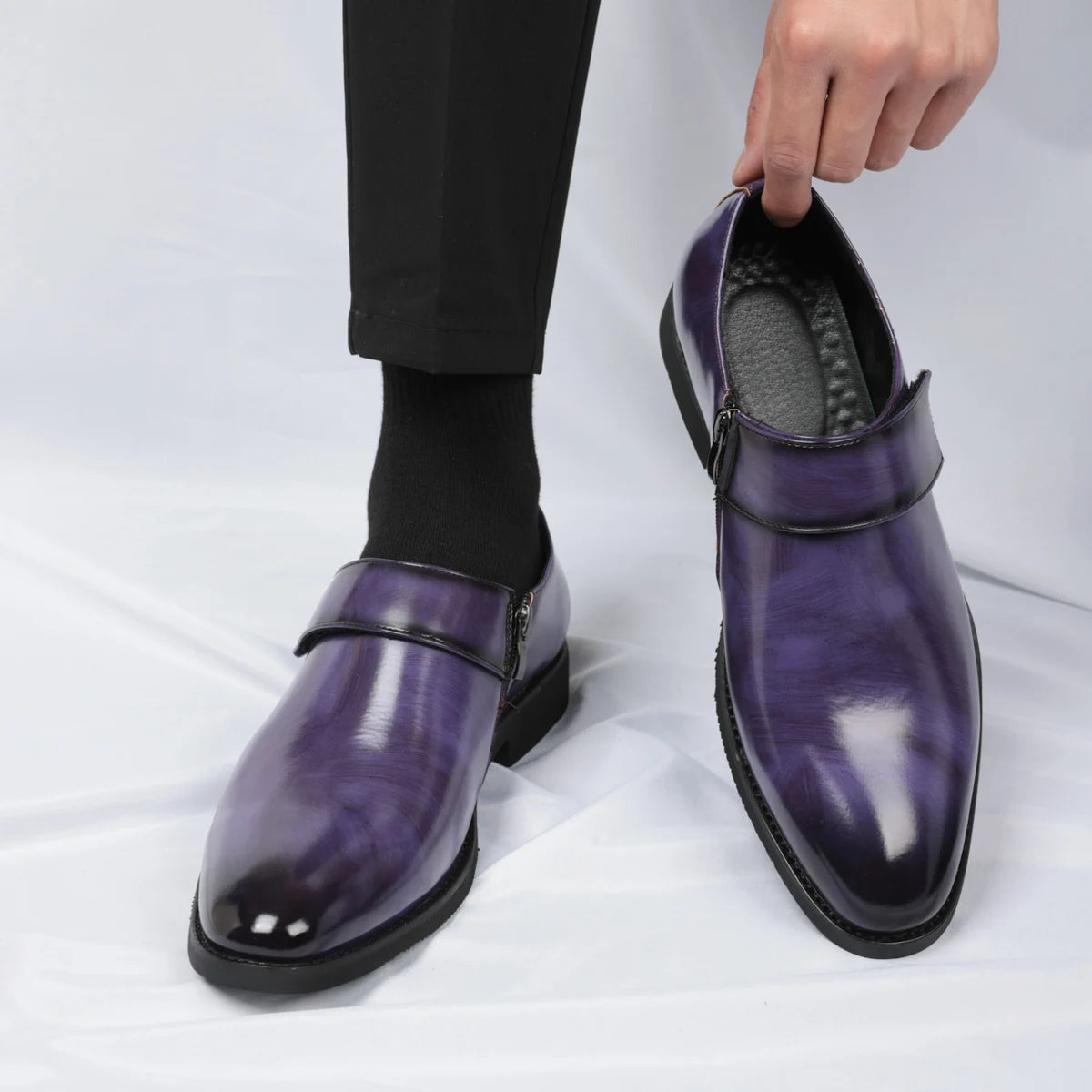 Zapatos Formales Morados Hombre | Charol Punta Estrecha Sin Cordones Cómodos Negocios