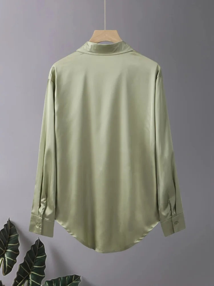 Blusa Acetato con Botones Plus Size | Manga Larga Oficina Otoño | Tallas 1XL-5XL | Tico Trendy