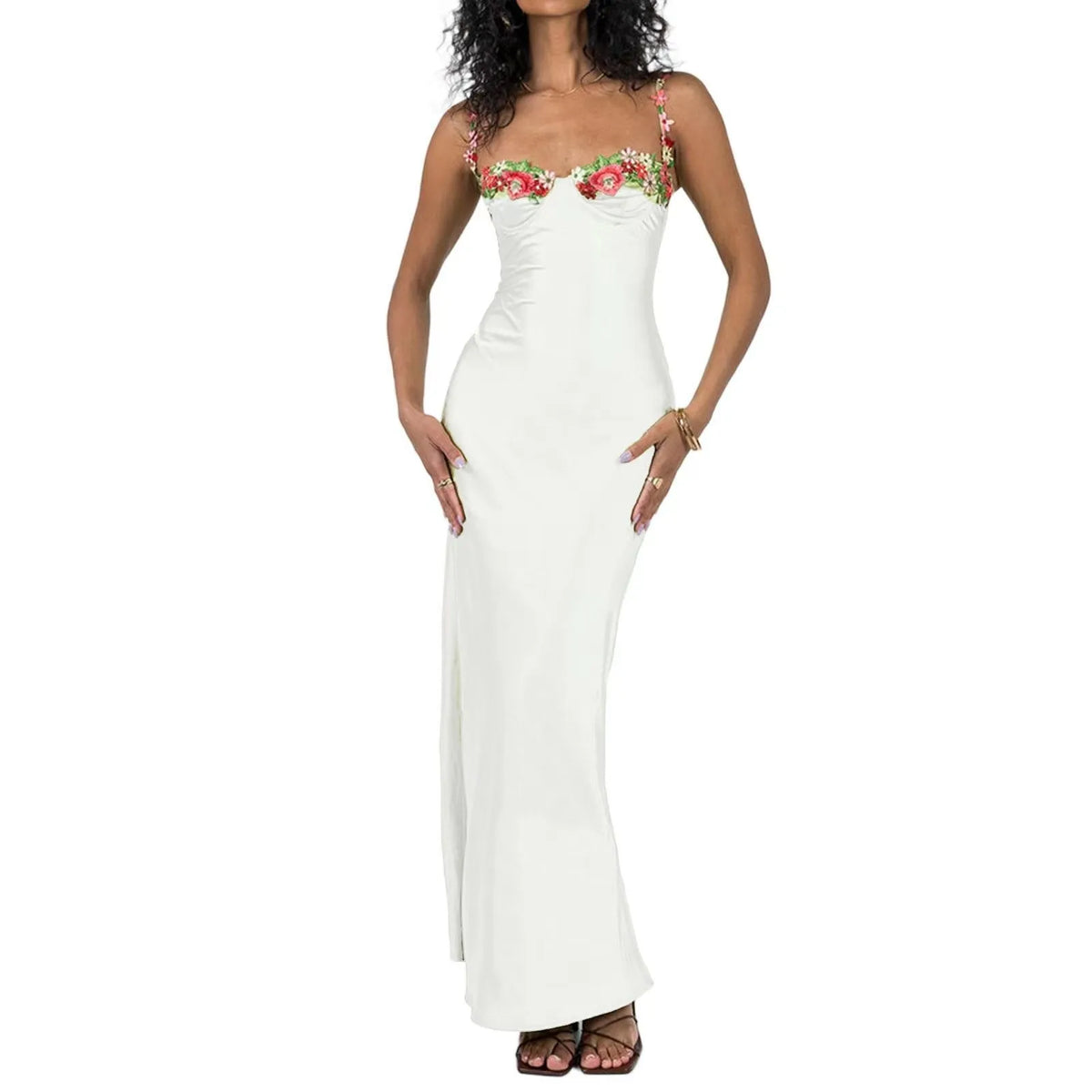 Vestido Bordado Sin Espalda con Volantes para Playa