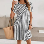 Vestido Rayas para Mujer | Manga Corta y Cuello Redondo | Holgado para Oficina | Tico Trendy