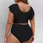 Bikini de Talla Grande con Volantes - Estampado y Tiro Alto para Playa