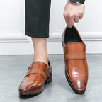 Mocasines Negros Hombre Piel Dividida Puntiagudos Formales Negocios | Sin Cordones