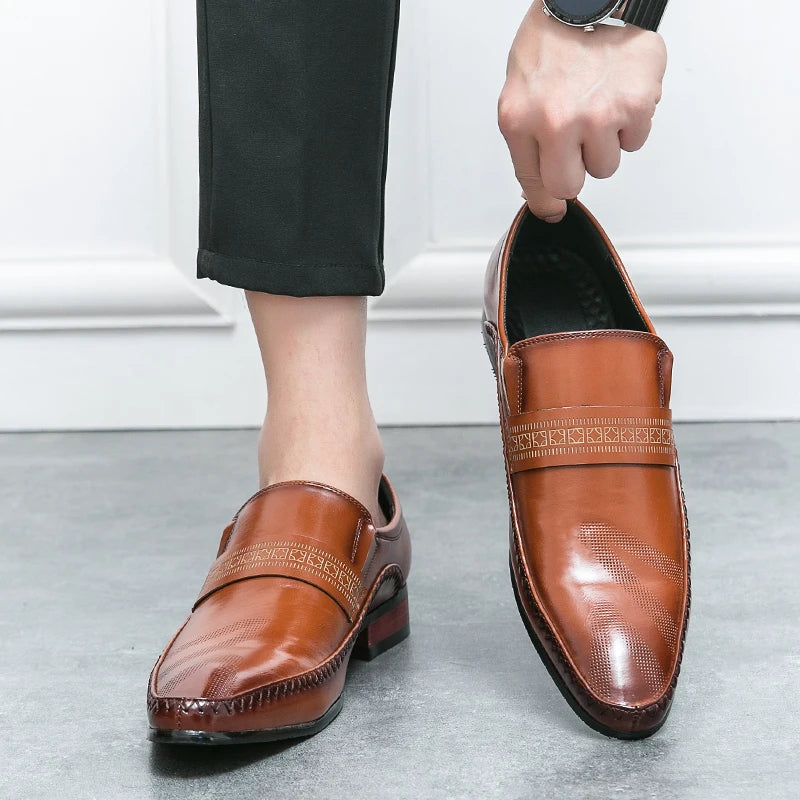 Mocasines Negros Hombre Piel Dividida Puntiagudos Formales Negocios | Sin Cordones
