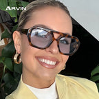 Gafas Sol Retro Doble Puente Montura Grande | Leopardo Té Degradado Moda Casual