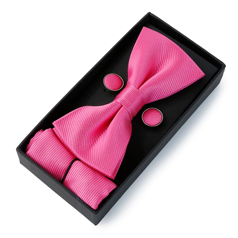 Set De Pajarita Pañuelo Gemelos Regalo Elegante Estilo Para Hombres