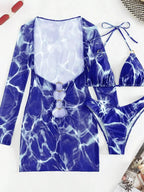 Conjunto de Tres Piezas - Bikini y Cover Up para la Arena
