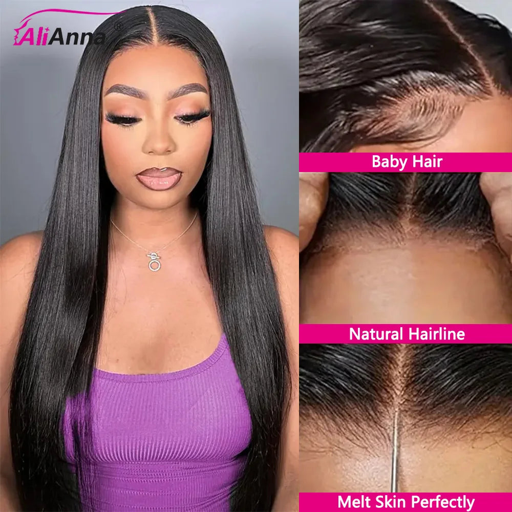 26 28 30 pulgadas 6X4 pelucas rectas sin pegamento cabello humano listo para usar pelucas de cabello humano brasileño precortado peluca con cierre peluca de cabello humano