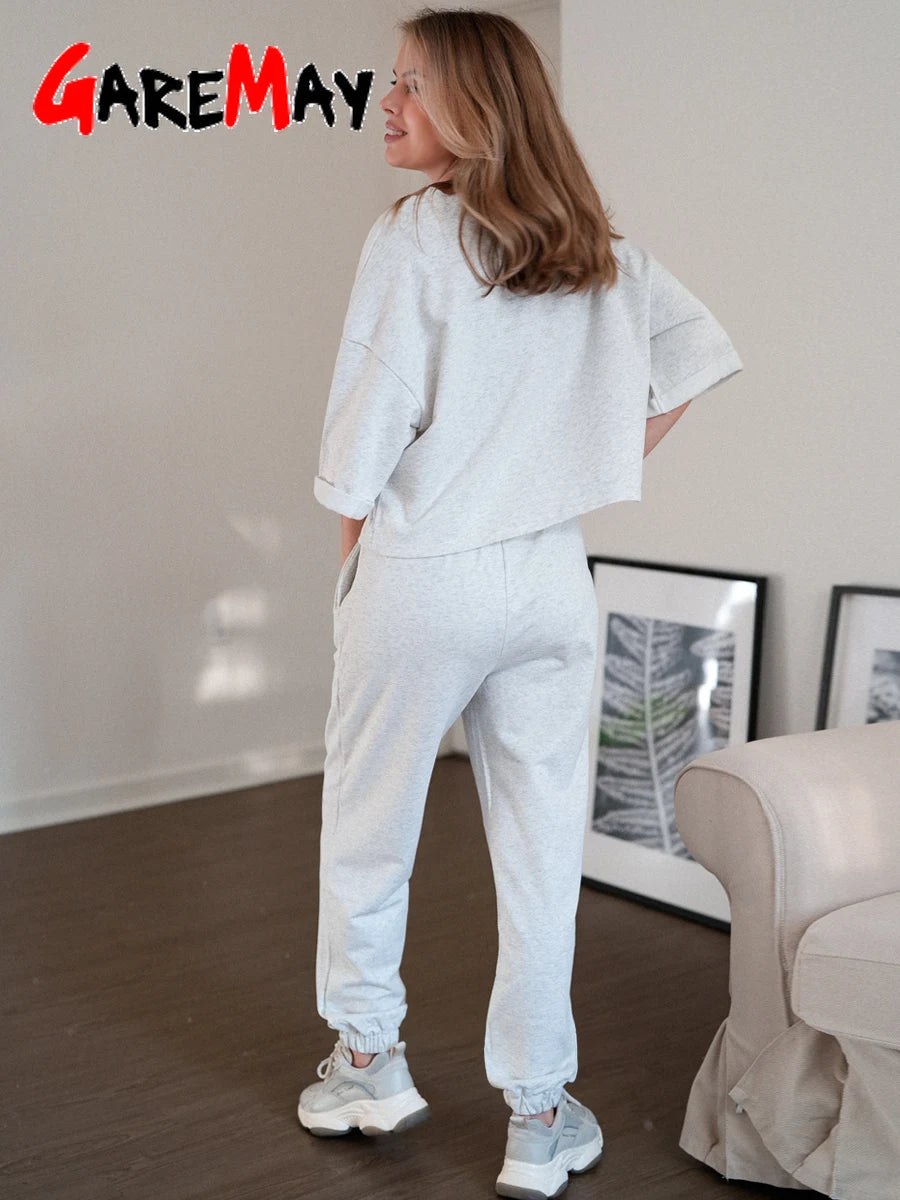 Conjunto 2 Piezas Algodón Oversize | Top y Pantalón Casual | Gris/Blanco | Verano 2025 | Ticotrendy