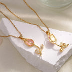 Collares románticos con colgante de flor de tulipán y circonita de piedra lunar para mujeres y niñas, cadena de acero inoxidable de Color dorado, accesorio de joyería, regalo