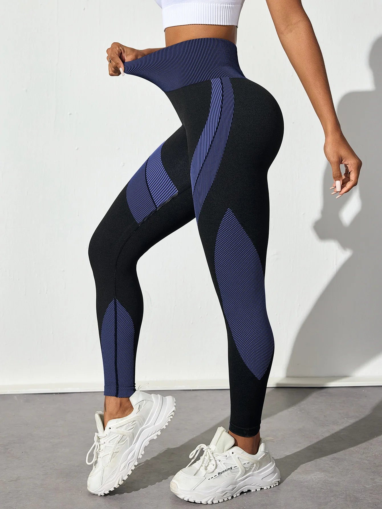 VEQKING Pantalones de yoga sin costuras para mujer, leggings deportivos con contraste de color, cintura alta, pantalones ajustados para gimnasio y Fitness, pantalones de entrenamiento de secado rápido para correr