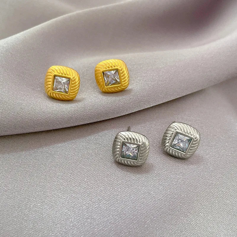 Pendientes cuadrados de circonita minimalistas de acero inoxidable para mujeres y hombres, pendientes geométricos simples de moda, accesorios de joyería