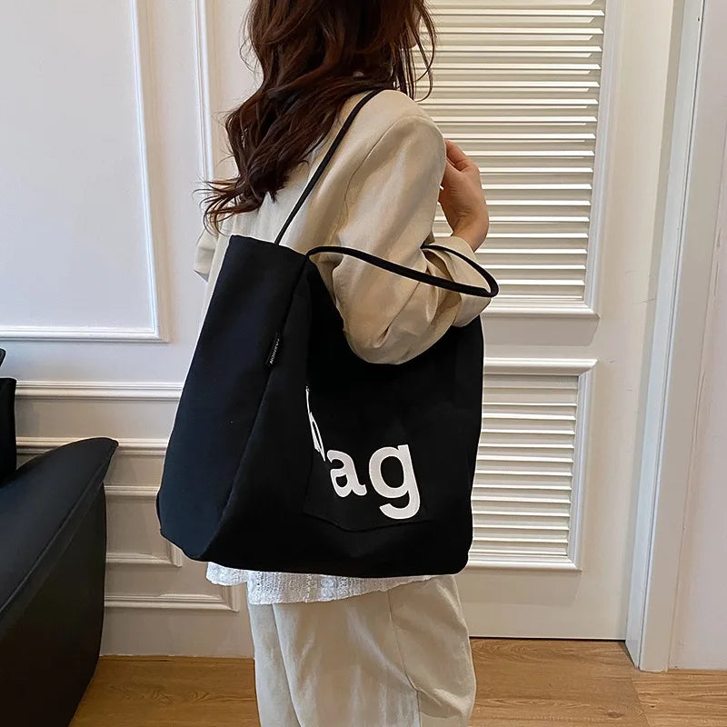 Bolso Hombro Lona Letras Mujer Gran Capacidad Casual