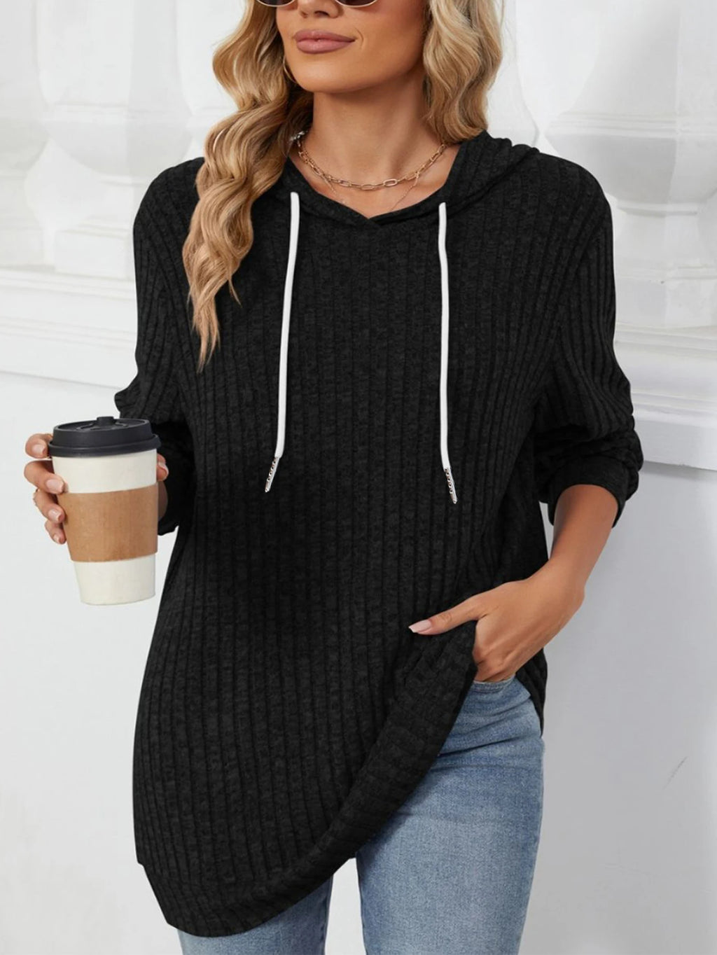 Sudadera Rayas Capucha Plus Size | Manga Larga Color Sólido Casual | Tallas 1XL-5XL | Tico Trendy