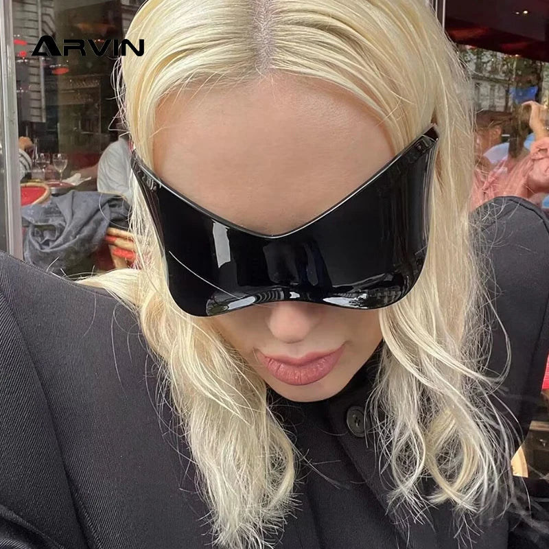 Gafas Sol Gran Tamaño Sin Montura Futuristas | PUNK Y2K Plateadas UV400 Espejo
