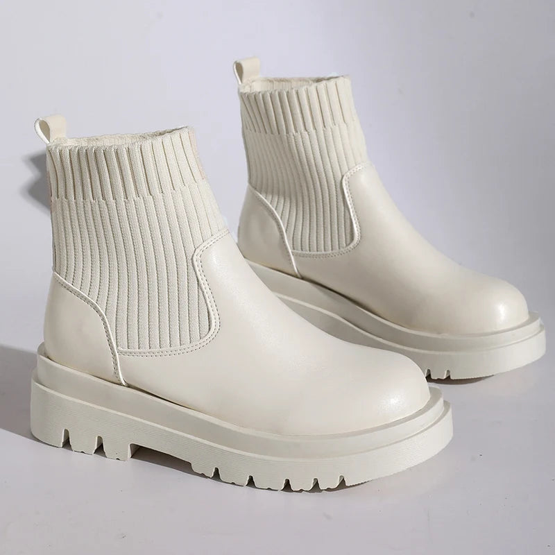 Botas Chelsea De Plataforma Mujer | Tacón Alto Cuadrado Impermeable | Estilo Leisure PU