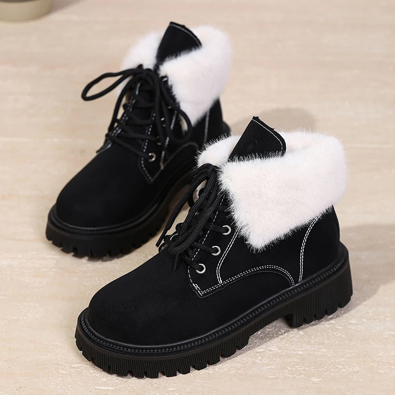Botines de Plataforma con Cordones y Forro de Felpa
