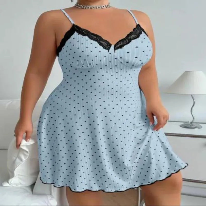 Camisón con Tirantes y Encaje | Cuello V Hasta la Rodilla | Talla Grande XL-5XL | Tico Trendy