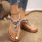 Sandalias Planas Bohemias Estilo Romano Gladiador | Tiras con Cuentas Clip Toe