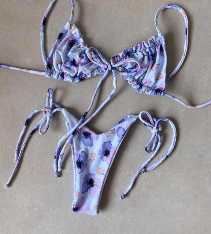 Bikini Sexy de Cintura Alta y Color Sólido - Traje de Baño de Verano 2025