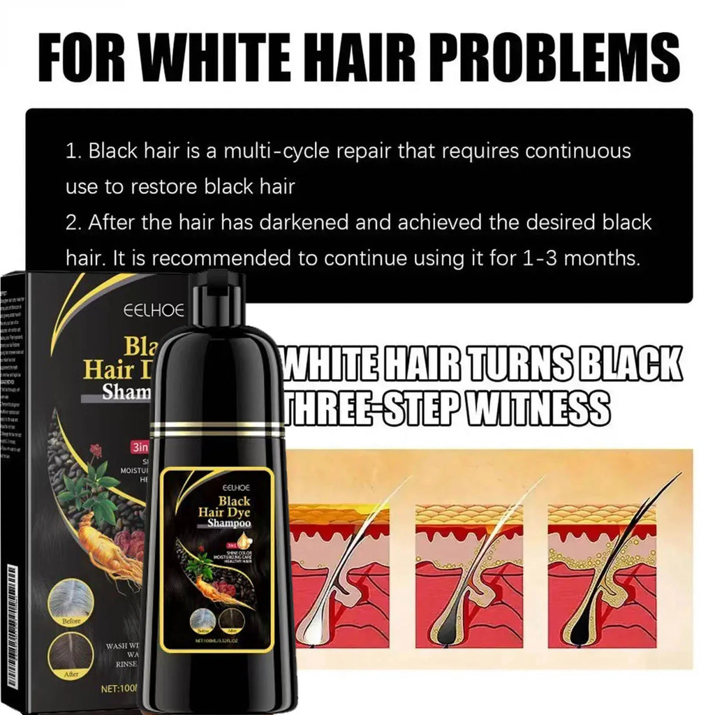 Champú de tinte para el cabello a base de hierbas naturales 3 en 1, cambio de Color del cabello, cabello gris a marrón oscuro, negro, cuidado nutritivo profundo