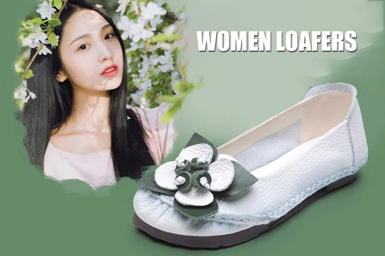 Mocasines Étnicos De Flores | Cuero Genuino Estilo Retro Lujoso Casual