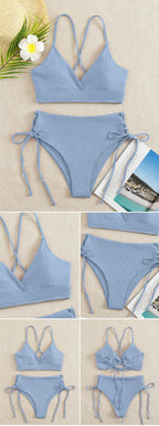 Bikini con Cordones y Cuello en V Profundo - Triangulares