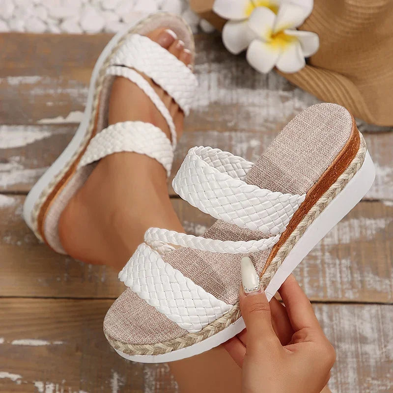 Sandalias  de Cuña | Tejido Ligero | Suela Gruesa | Talla Grande | Verano 2025