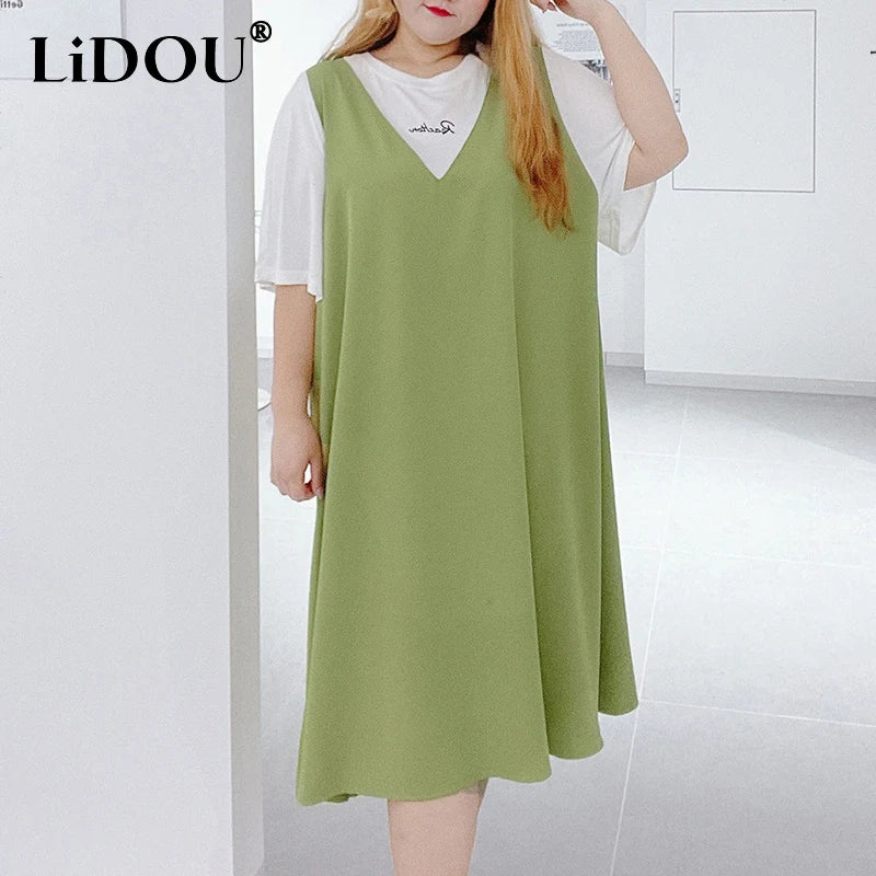 Vestido Holgado | Talla Grande | Diseño de Dos Piezas Falsas