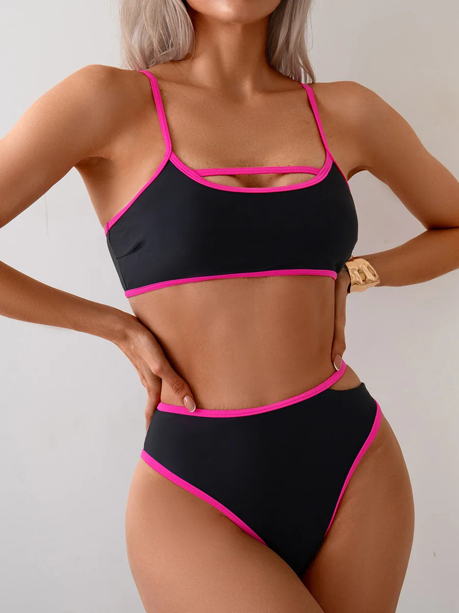 Bikini Sin Espalda Color Bloqueado Sexy - Traje de Baño 2025