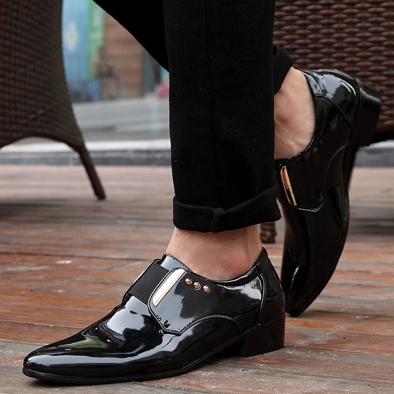 Mocasines Clásicos Hombre Charol | Punta Estrecha Sin Cordones Formales Negocios Boda