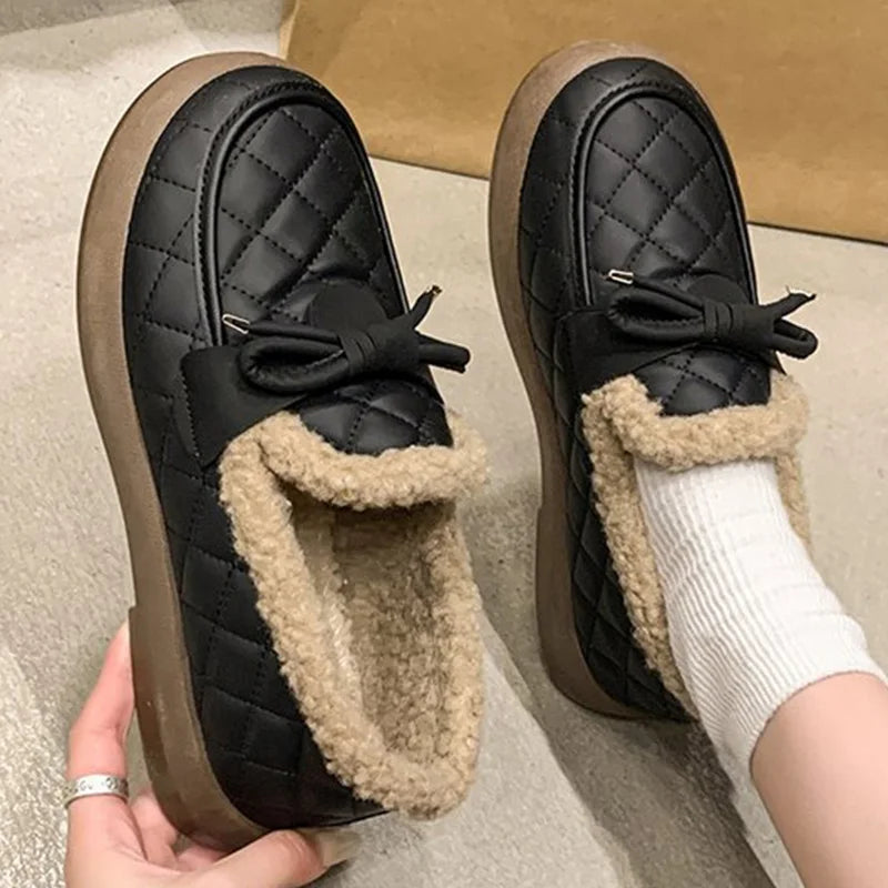 Botines Cálidos de Felpa con Lazo Coreano para Mujer