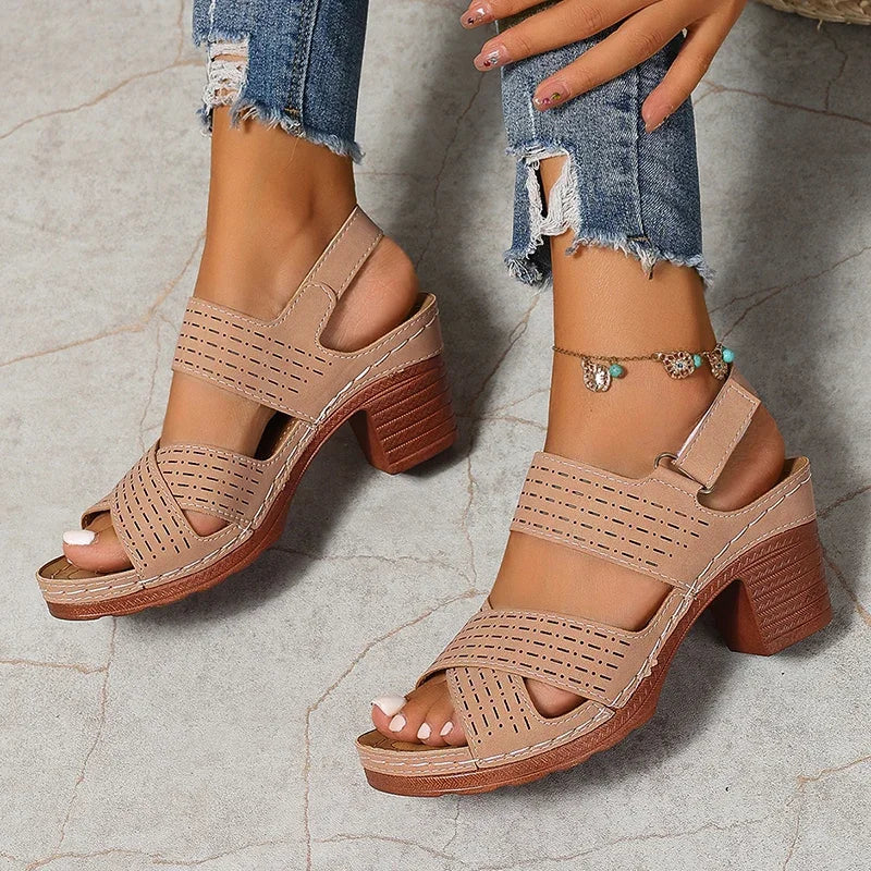 Sandalias Blancas de Tacón Alto con Banda Cruzada | Plataforma | Talla Grande | Antideslizantes