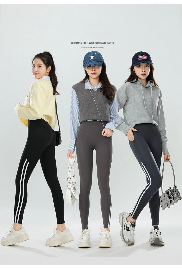 Mallas Piel Tiburón Raya Bolsillo | Cintura Alta Ajustado Fitness | Yoga Ciclismo Correr Otoño | Ticotrendy