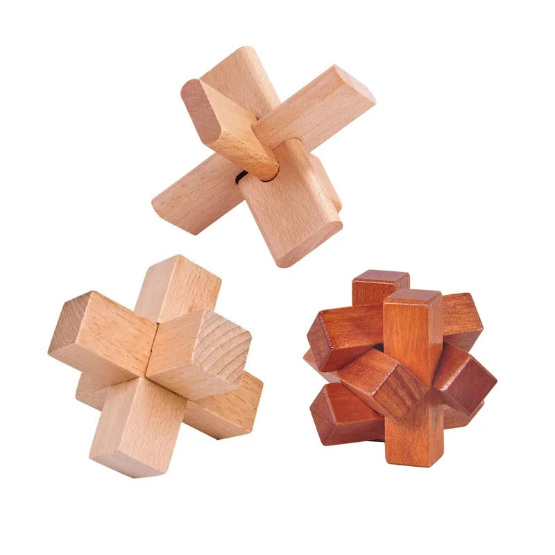 Juego de 3 uds. De rompecabezas de madera LuBan Lock, rompecabezas, juguetes de prueba IQ, juegos mentales educativos para adultos y niños, juego de enclavamiento desbloqueado
