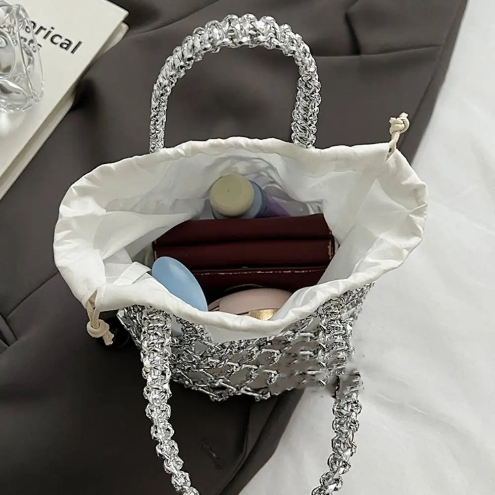 Bolso Tejido de Lujo con Cordón, Gran Capacidad y Diseño de Cubo para Mujer
