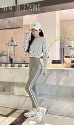 Leggings Piel Tiburón Raya Lateral | Cintura Alta Ajustado Casual | Mallas Deportivas PV | Ticotrendy