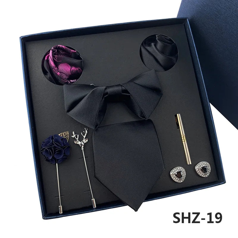 Set De Corbata Pajarita Pañuelo Gemelos Regalo Tico De Lujo