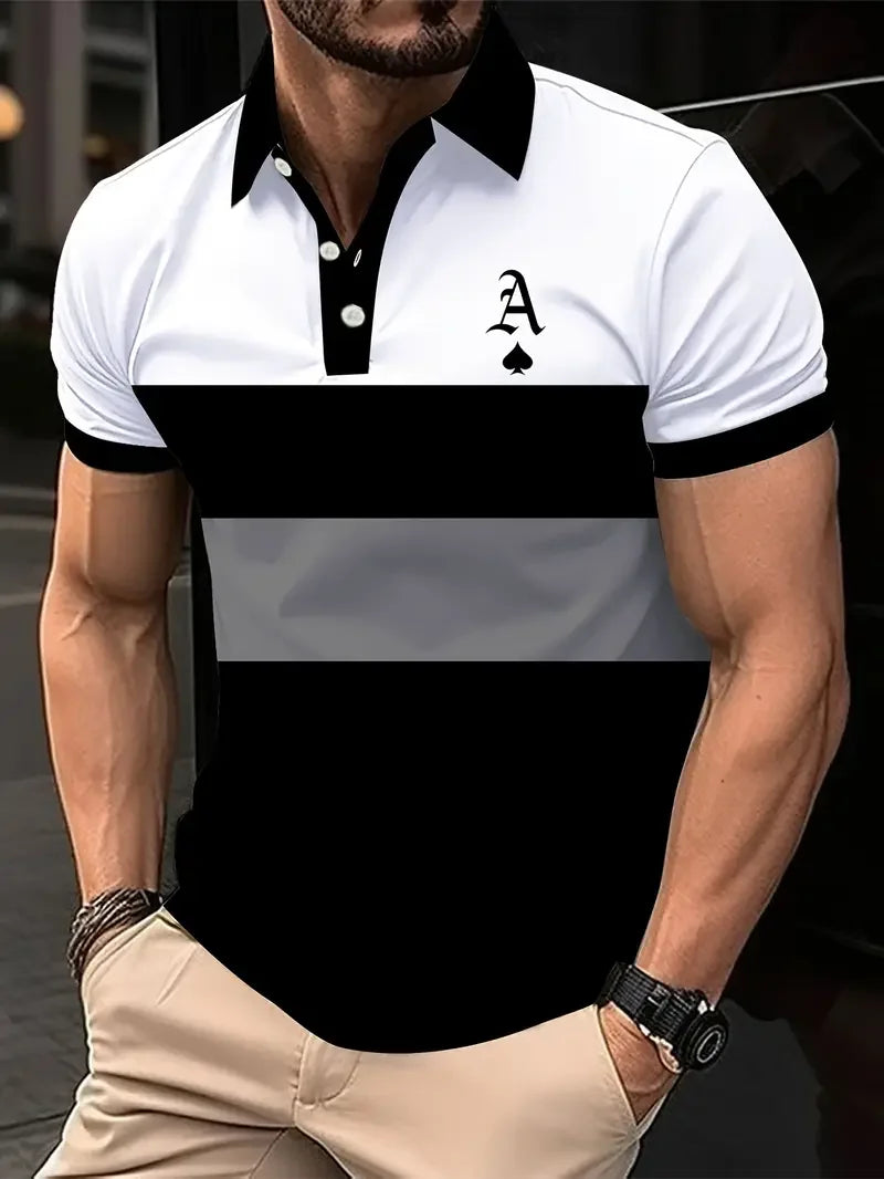 Polo Clásico Hombre Estampado Rayas | Golf Manga Corta Respirable Cintura Ancha