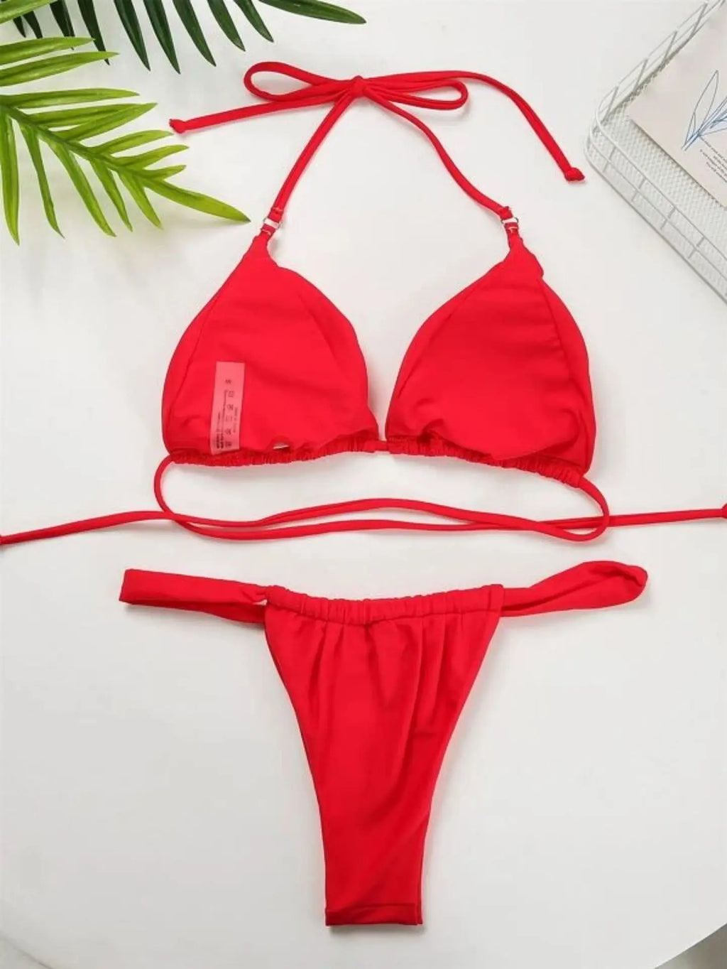 Conjunto de Bikini de Color Liso con Correa para Playa