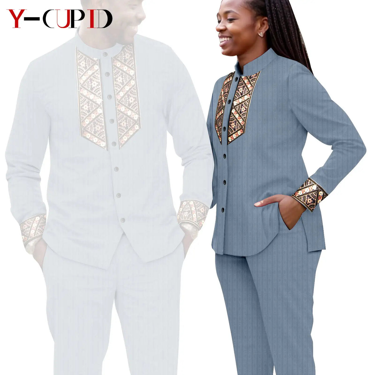 Conjunto Jacquard Africano Boda Pareja | Blusa y Pantalón | Tallas XS-6XL | Tico Trendy