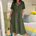 Vestido Camisero de Algodón y Lino Cintura Alta