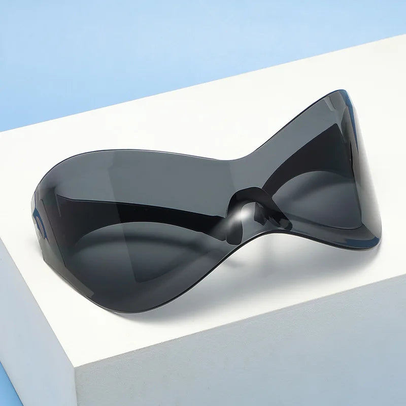 Gafas Sol Gran Tamaño Sin Montura Futuristas | PUNK Y2K Plateadas UV400 Espejo