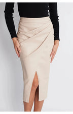 Falda Midi De Cuero Sintético Con Abertura Y Pliegues Sexy