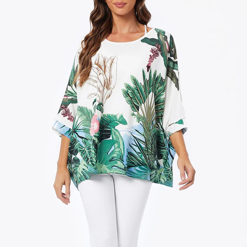 BHFlutter-camisa de talla grande para mujer, Top bohemio estampado, camiseta informal de gasa, 4XL, 5XL, 6XL, 2023