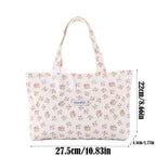 Bolso Tote de Lona Grande con Estampado Floral, Lazo de Encaje y Bordado